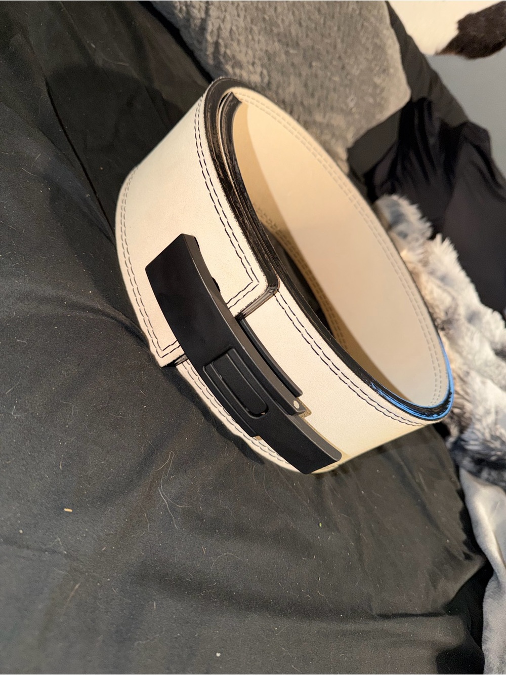 Calvin Klein White Leather Belt with Black Buckle